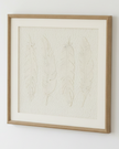 Alta White Feather wall art by Hill Interiors in a frame, featuring a detailed white feather illustration on a neutral background.