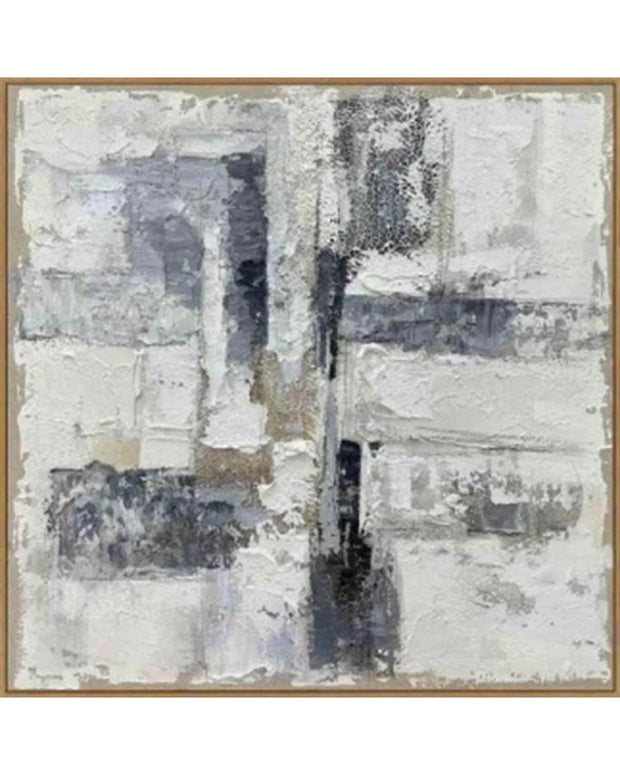 Blue and grey abstract fusion wooden framed wall art on canvas by Hill Interiors, medium-sized modern painting for home decor.