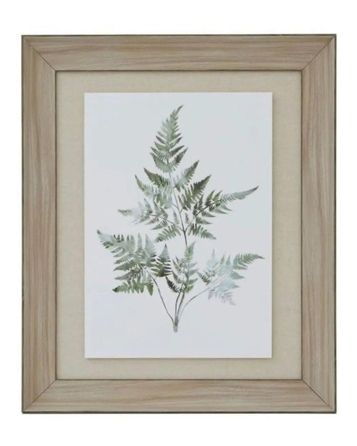 Wooden framed wall art print featuring green ferns, designed by Hill Interiors, ideal for nature-inspired home decor.
