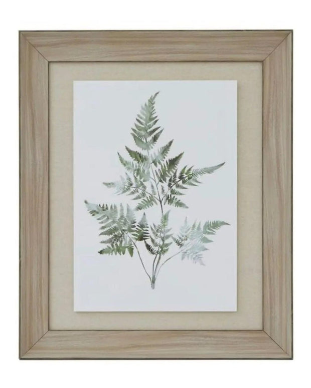 Wooden framed wall art print featuring green ferns, designed by Hill Interiors, ideal for nature-inspired home decor.