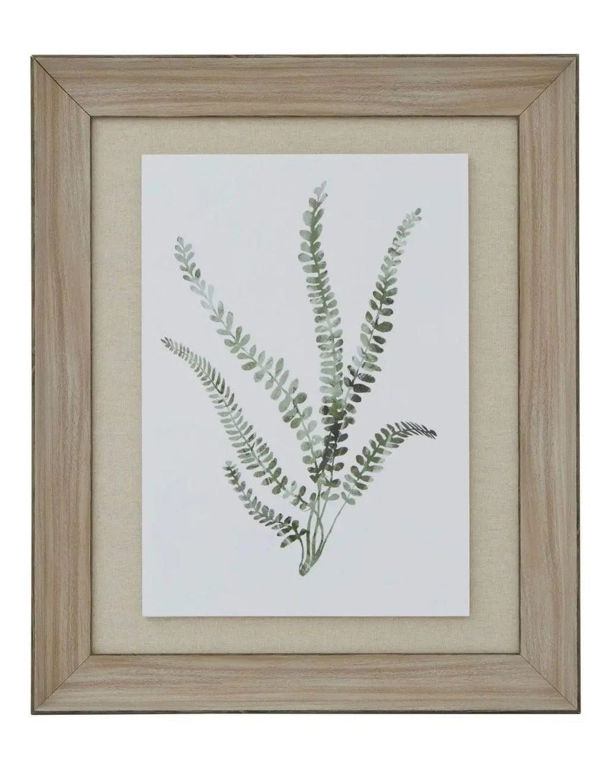 Wooden framed wall art print featuring green ferns, designed by Hill Interiors for a natural, botanical decor accent.