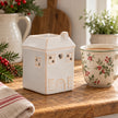 Widdop & Co ceramic house shaped wax melt burner with chimney and window cutouts