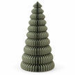 Satchville green paper Christmas tree, large lifesize standing holiday decoration in a white studio setting.