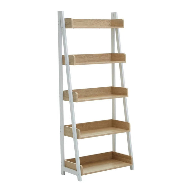 Natural oak five-tier shelf unit from Bradbury by Interiors by Premier, showcasing sturdy wooden shelves and modern design.