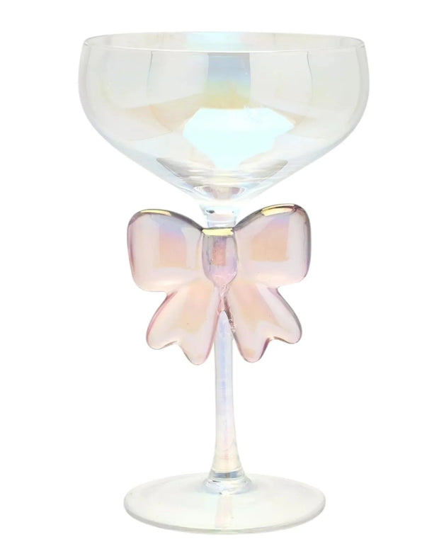 Iridescent Champagne Coupe Glass With a Pink Bow - Kitchen & DiningKitchen & Dining - Lulu Loves Home
