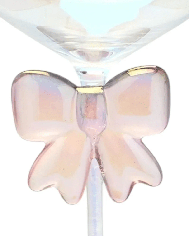 Iridescent Champagne Coupe Glass With a Pink Bow - Kitchen & DiningKitchen & Dining - Lulu Loves Home