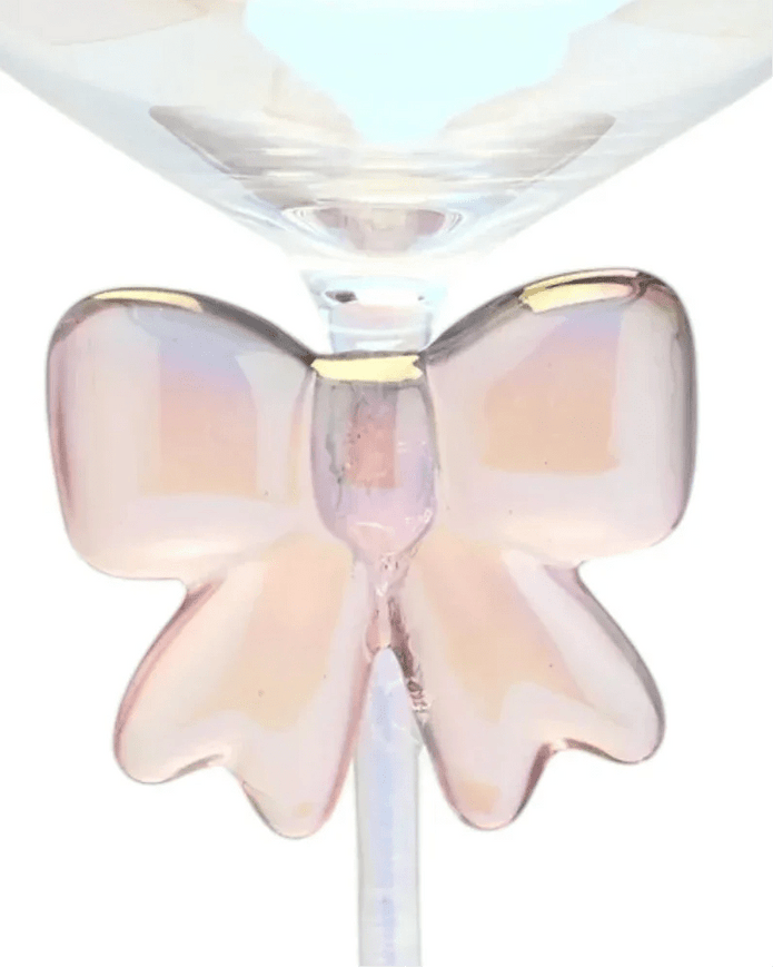 Iridescent Champagne Coupe Glass With a Pink Bow - Kitchen & DiningKitchen & Dining - Lulu Loves Home