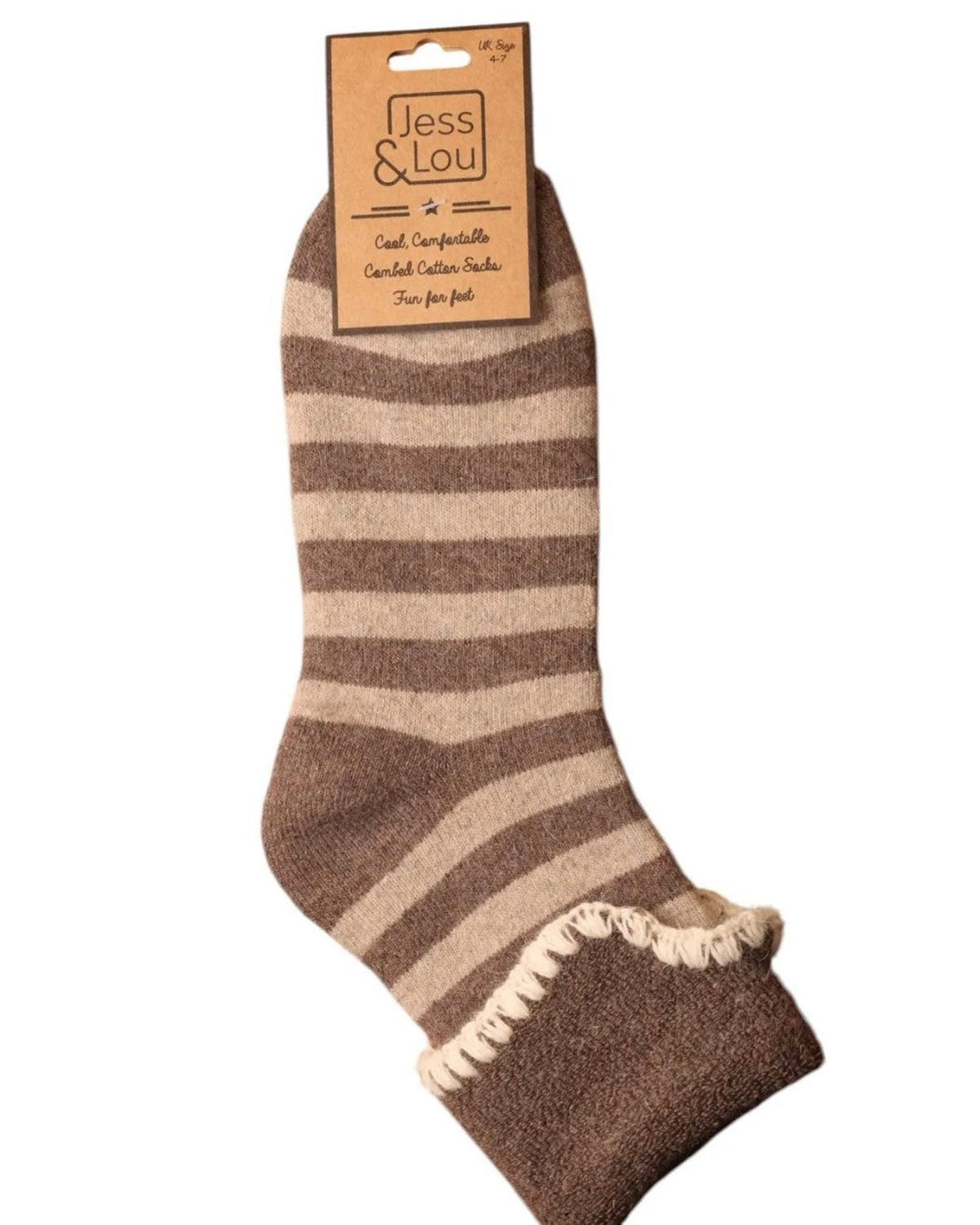 Beige stripe Cosy Cuff Socks by Jess & Lou, soft knit accessories with stylish cuff design and cozy appearance.