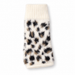 Cream leopard fluffy fingerless gloves on a white background