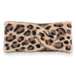 Tan cream and black leopard fluffy knit headband isolated