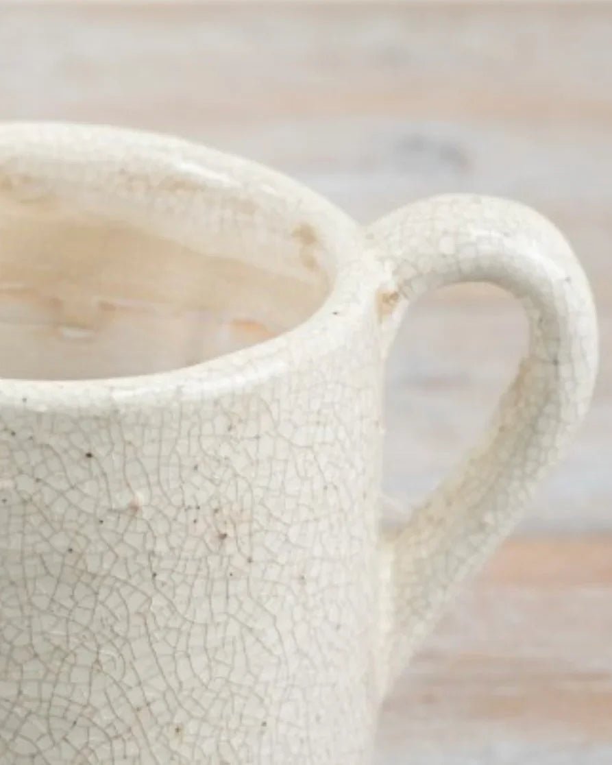 Jolee White Rustic Ceramic Handled Jug Vase - VasesVases - Lulu Loves Home