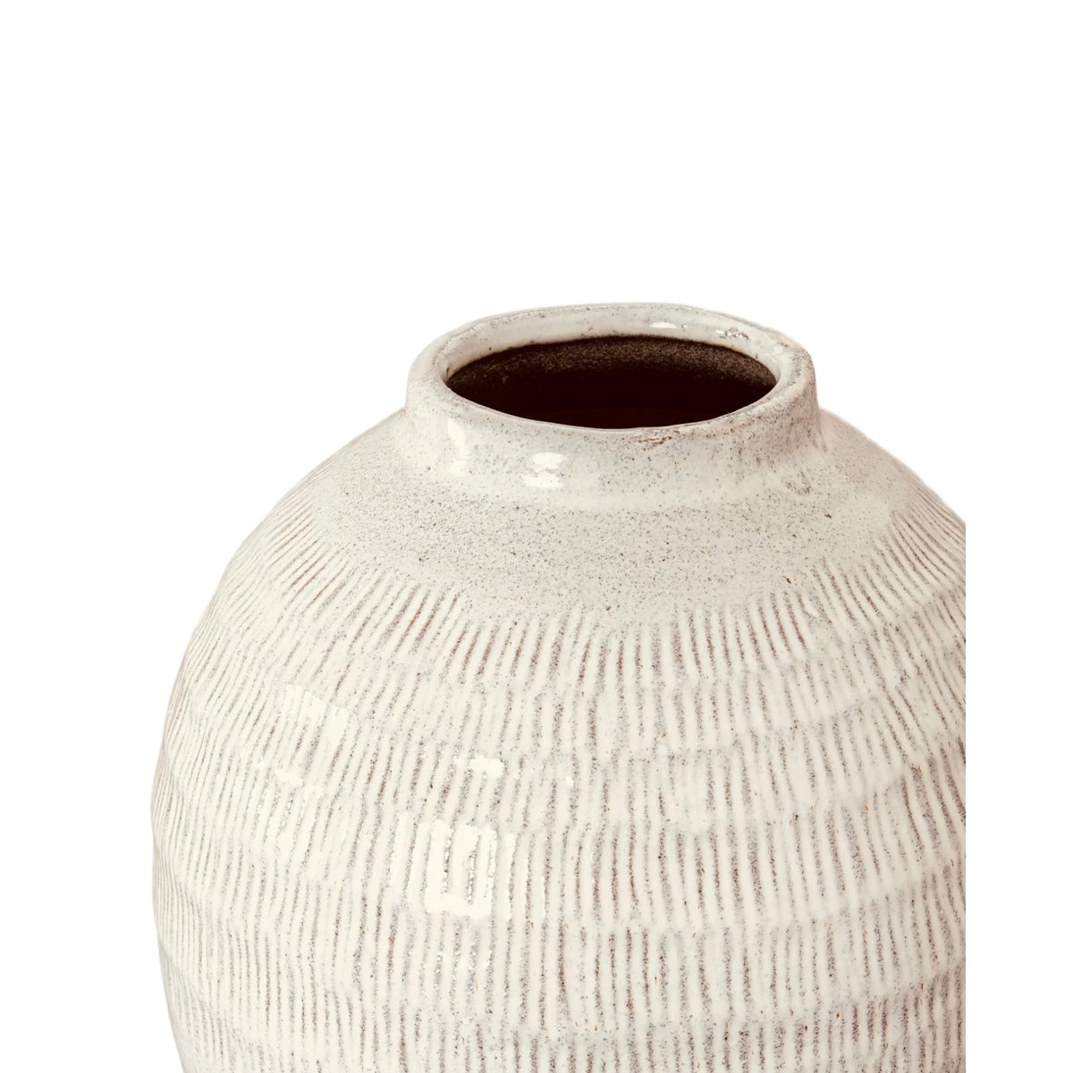 Kemi Olpe white glazed vase by Hill Interiors, showing a smooth, glossy ceramic surface with a rounded shape and wide opening.