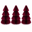 Full set of three identical burgundy paper Christmas trees on a white background.