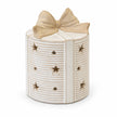 Large ceramic LED present with cream bow topper, unlit on a white studio background.