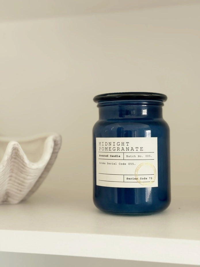 Large Glass Filled Wax Pot in Navy Blue Pomegranate Scent - CandlesCandles - Lulu Loves Home