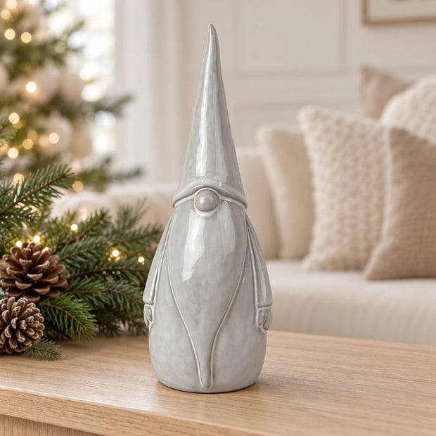 Large glazed ceramic Christmas gonk ornament with textured details, by Satchville, featuring festive holiday decoration.