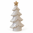 Closer studio view of large ceramic Christmas tree showing glossy glaze and scalloped edges