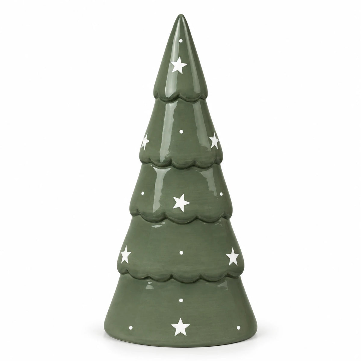 Large green ceramic Christmas tree by Satchville on a white background