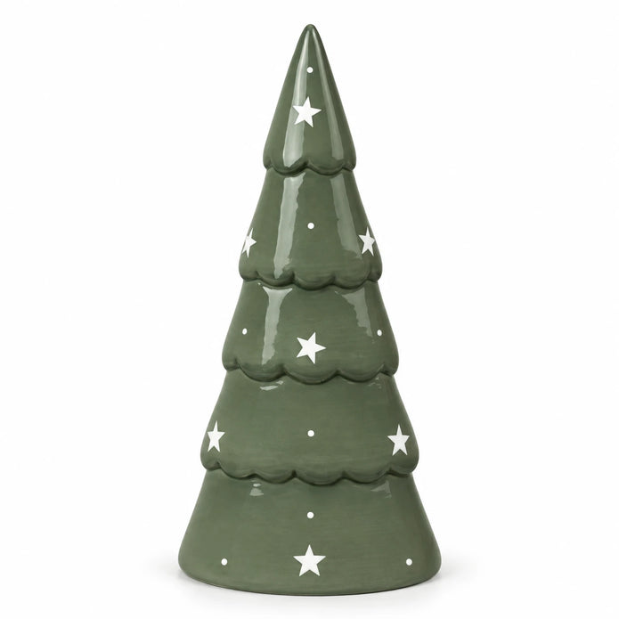 Large green ceramic Christmas tree by Satchville on a white background