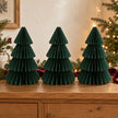 Set of three green medium paper Christmas trees by Satchville, featuring detailed folded paper design for holiday decorations.