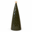 Full view of the large green pimpled ceramic Christmas tree with a tan star on a white background.