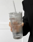 Large Ribbed Lidded Glass Ice Coffee Tumbler Glasses - Kitchen & DiningKitchen & Dining - Lulu Loves Home