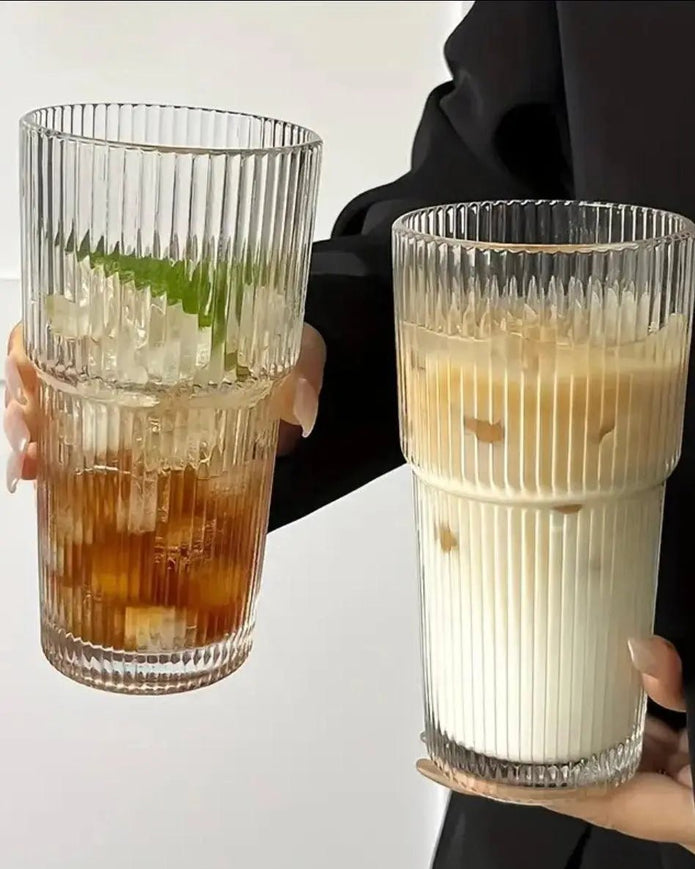 Large Ribbed Lidded Glass Ice Coffee Tumbler Glasses - Kitchen & DiningKitchen & Dining - Lulu Loves Home