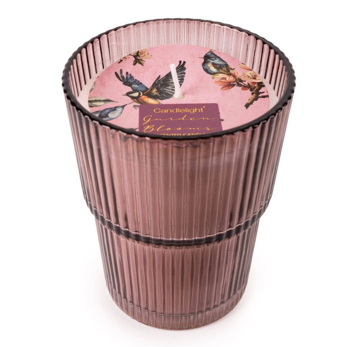 Large Ridged Glass Candle - Garden Blooms Plum - CandlesCandles - Lulu Loves Home