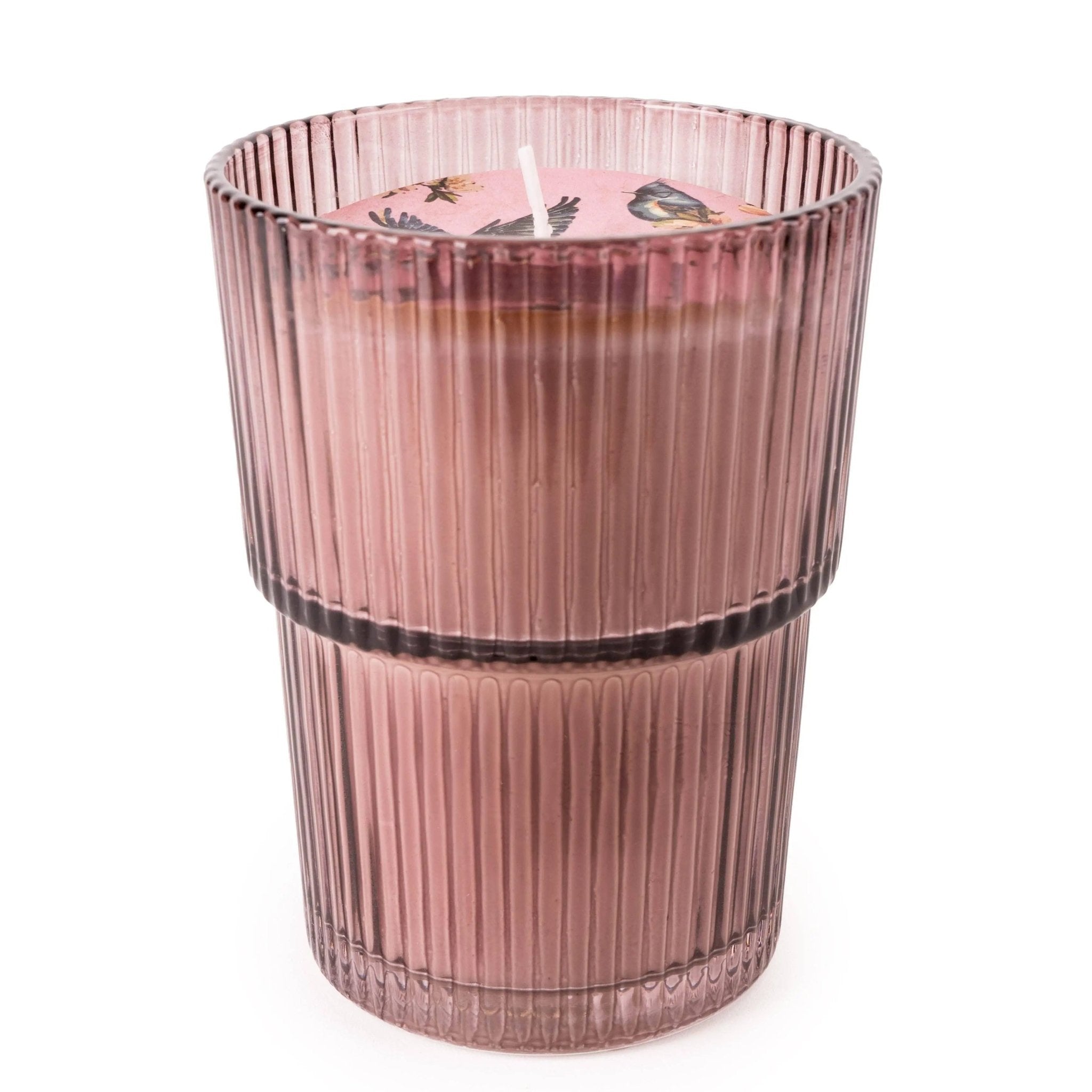 Large Ridged Glass Candle - Garden Blooms Plum - CandlesCandles - Lulu Loves Home