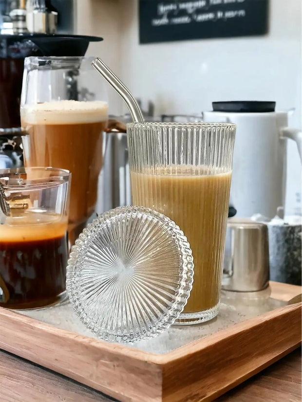 Large Stripped Glass Lided Coffee Mug - Kitchen & DiningKitchen & Dining - Lulu Loves Home