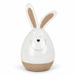 Large white ceramic rabbit ornament with beige inner ears and base on a white background.