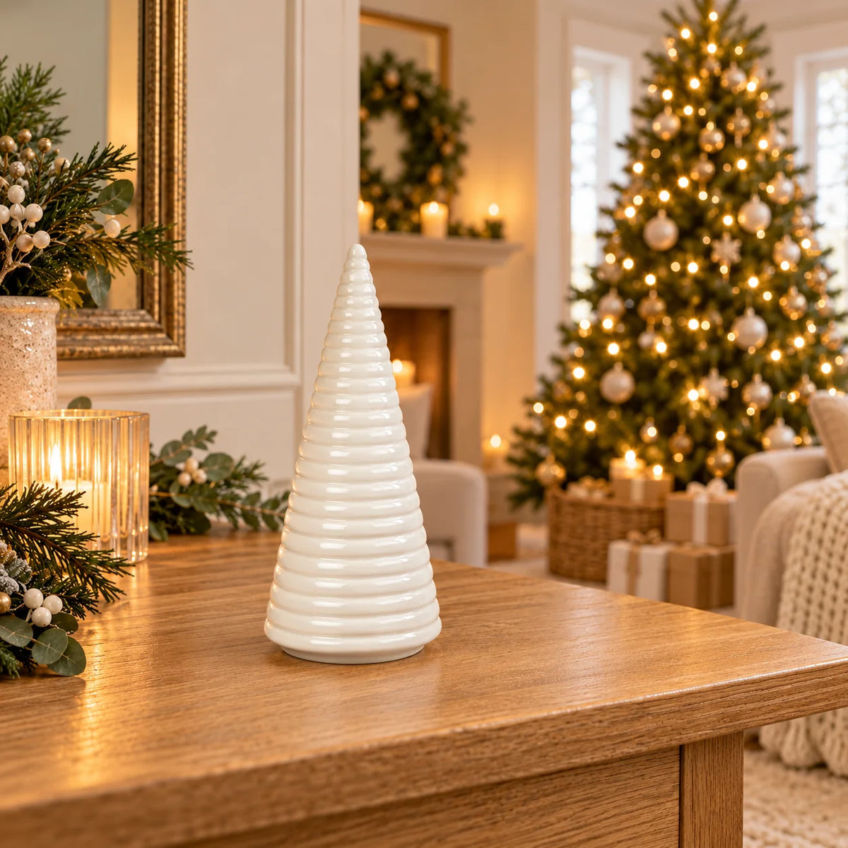 Large white Satchville ceramic Christmas tree decoration