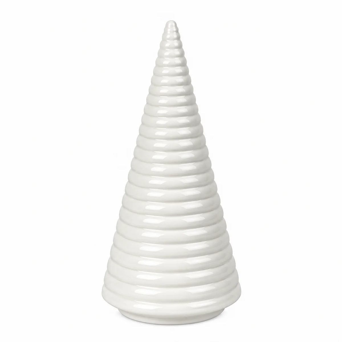 Large white Satchville ceramic Christmas tree decoration on a plain studio background