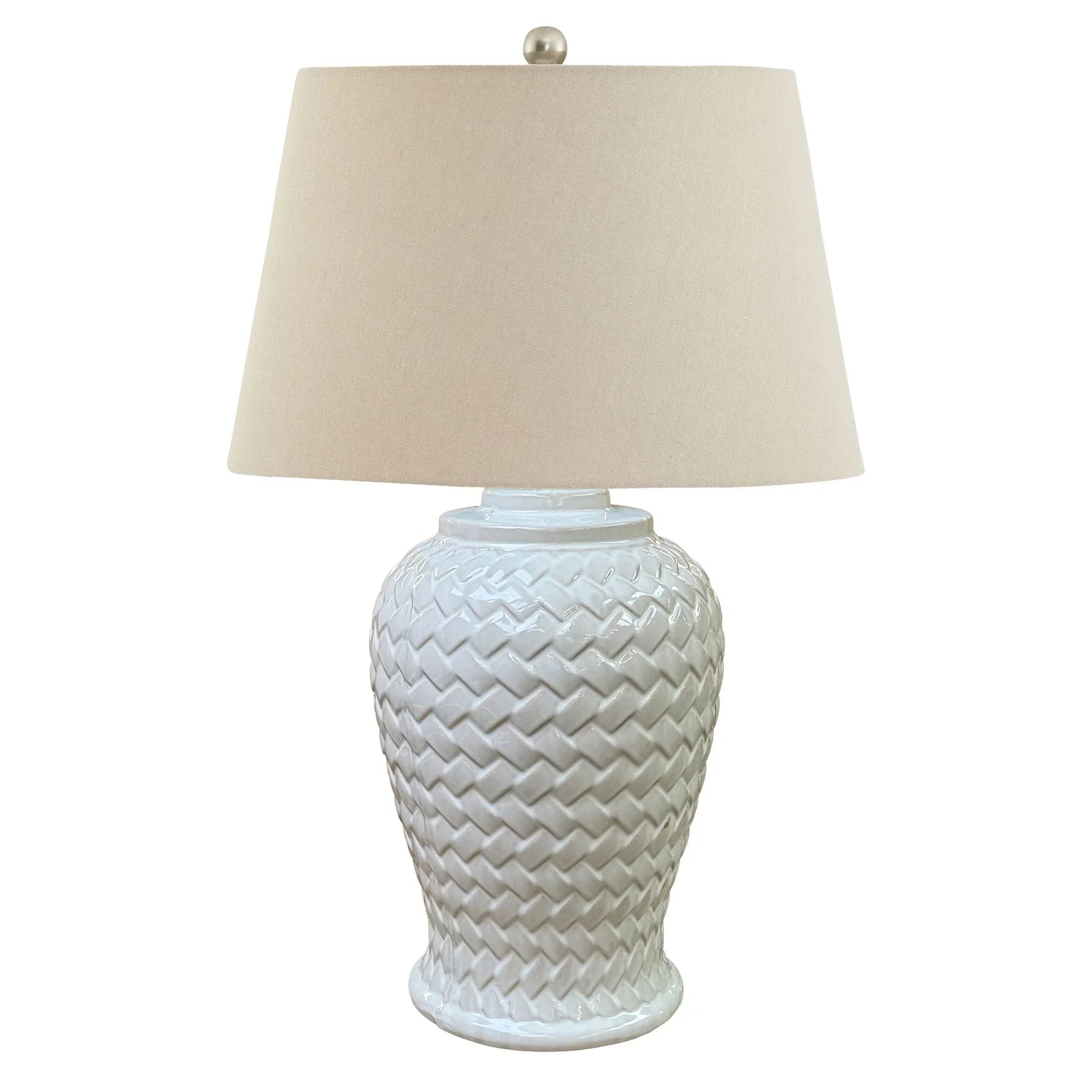 Large White Weave Ceramic Table Lamp - LightingLighting - Lulu Loves Home