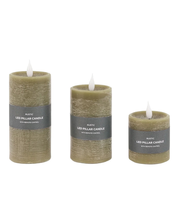 LED Battery Light Up Candle Rustic Olive Green (Set of 3) - CandlesCandles - Lulu Loves Home