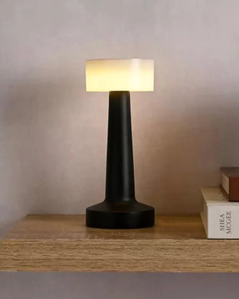 LED Light Up Black Touch Lamp With Flat White Glass Shade - LightingLighting - Lulu Loves Home