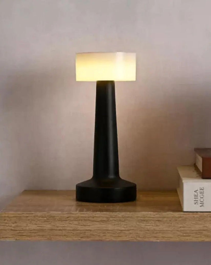 LED Light Up Black Touch Lamp With Flat White Glass Shade - LightingLighting - Lulu Loves Home