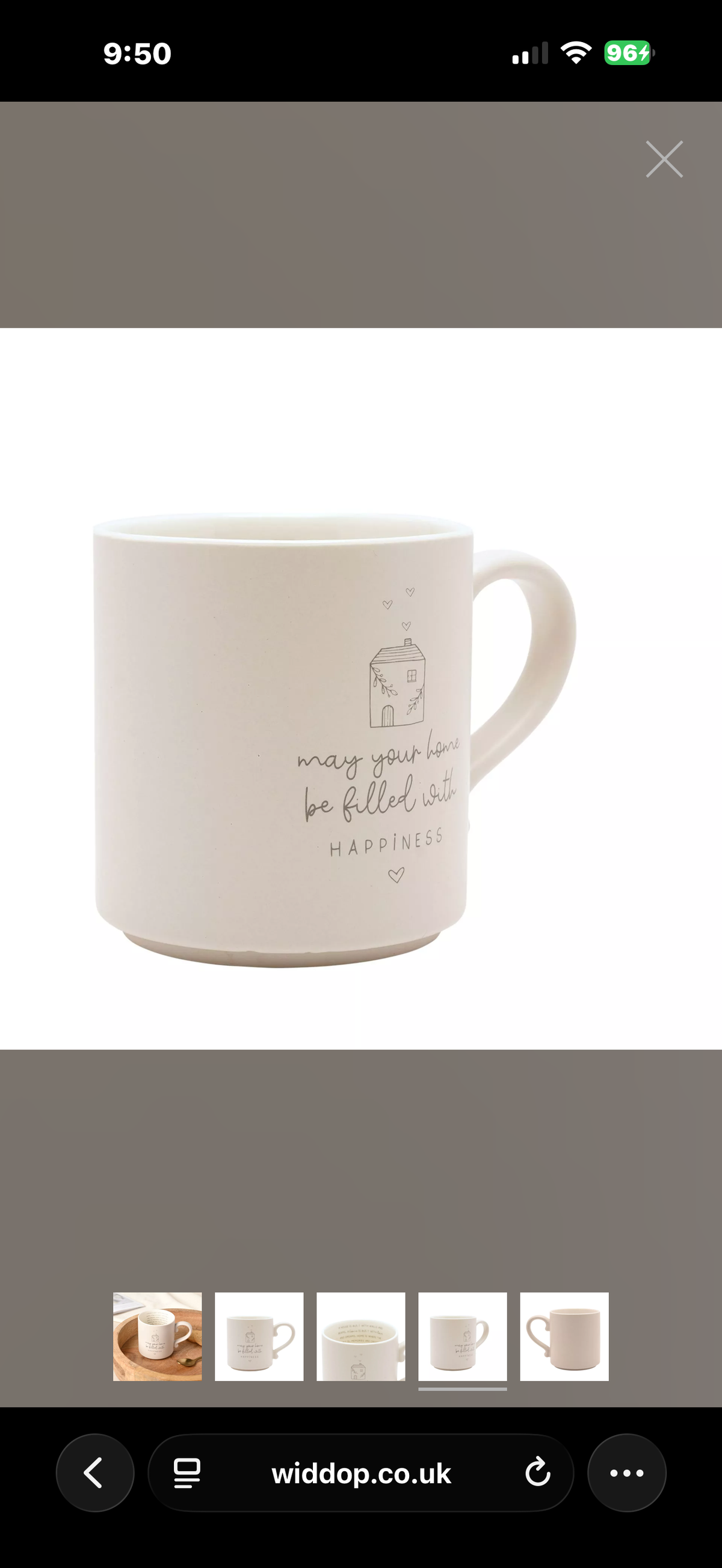 Widdop & Co beige Moments Mug with Happy Home text, neutral ceramic coffee cup