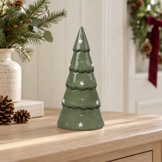 Medium light green ceramic Christmas tree decoration by Satchville, featuring a festive holiday design for seasonal decor.