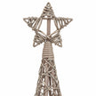 Close-up of woven rattan star topper, wrapped collar and integrated LED wire on white.