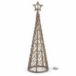 Complete unlit rattan Christmas tree with star topper and battery box on white.