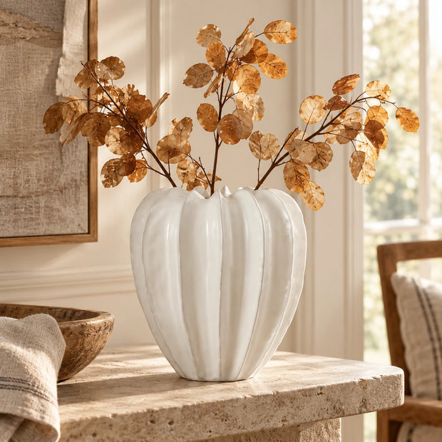 Wikholmform Lillian White Seed Head Vase with a rounded, modern design and smooth white ceramic finish.