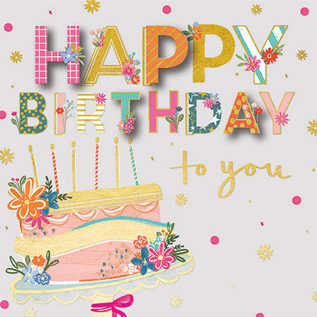 Female birthday card featuring a floral celebration cake design from Ling Design's Line Extensions 2026 collection.