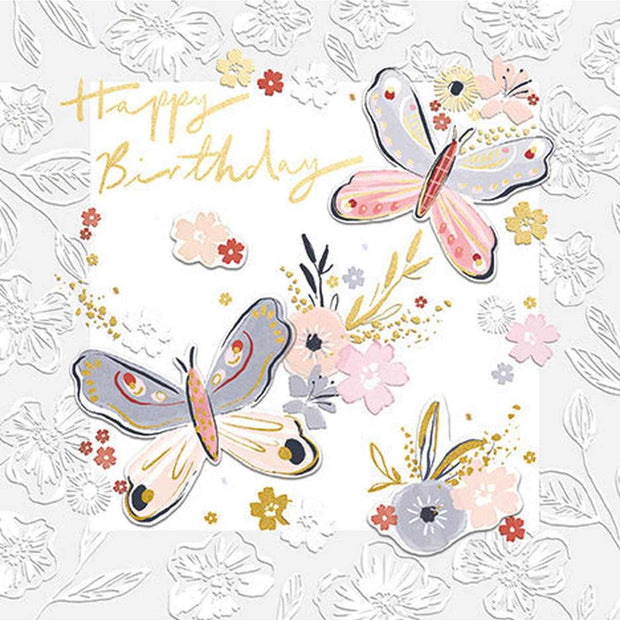 Female birthday card featuring fluttering design by Ling Design, part of the 2026 line extensions, with colorful illustrations.