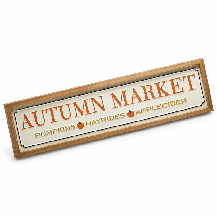 Long Autumn Market Pumpkin Sign shown in full against a white background.
