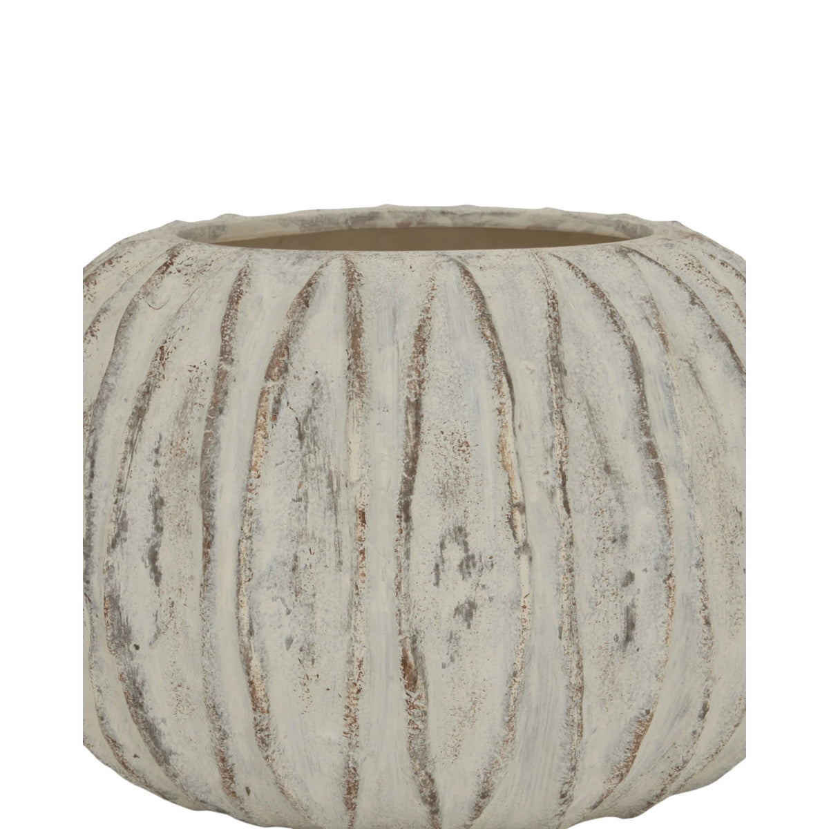 Large round Fin vase by Hill Interiors, featuring a sleek modern design in a neutral finish, suitable for elegant home decor.