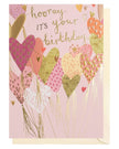 Louise Tiler birthday greeting card featuring colorful hearts design, perfect for celebrating birthdays.
