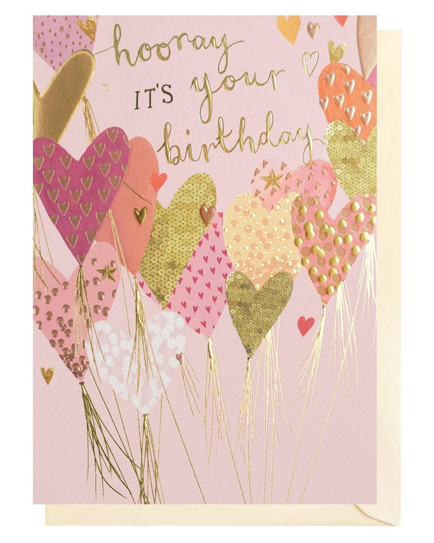 Louise Tiler birthday greeting card featuring colorful hearts design, perfect for celebrating birthdays.