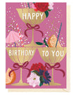Louise Tiler birthday greeting card with golden cocktail illustrations, perfect for celebrating special occasions.