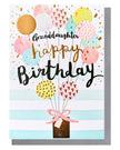 Bright greeting card by Louise Tiler featuring balloons and a birthday message for granddaughter.